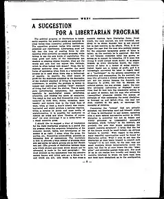 A photocopied page titled "A Suggestion for a Libertarian Program" in all caps