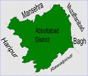 Location of Dahamtore union council (highlighted in green) within Abbottabad district