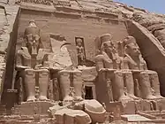 The entrance of the Great Temple of the Abu Simbel temples, founded around 1264 BC