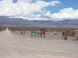 Road access to the park. In the background, the Sierra del Tontal