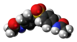 Space-filling model of the acedapsone molecule