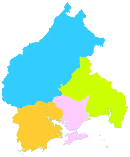 Yangchun is the northernmost division on this map of Yangjiang