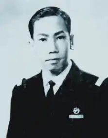 Minh in a military uniform in a black-and-white photo