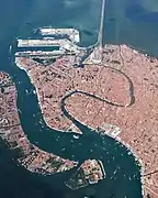 Aerial view of the Giudecca Canal (left)