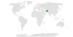 Map indicating locations of Afghanistan and Greece