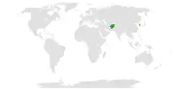 Map indicating locations of Afghanistan and South Korea