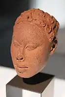 Head of a king or dignitary; by artists of the Yoruba people; 12th-15th century; terracotta; 19 cm; discovered at Ife (Nigeria); Ethnological Museum of Berlin, Germany