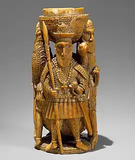 An ivory salt cellar from Benin made between 1525-1600.