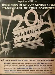 Image 4The 20th Century-Fox logo depicted in a 1939 advertisement in Boxoffice (from 20th Century Studios)