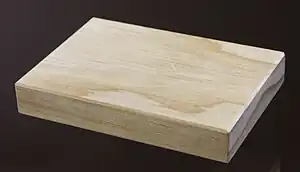 Specimen of acetylated wood (Accoya) resulting from the acetylation reaction of wood and acetic anhydride represents a novel development following decades of research.