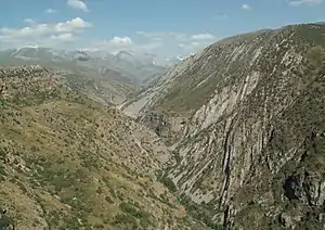 Mountain scenery with a canyon