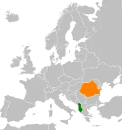 Map indicating locations of Albania and Romania