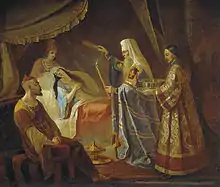 Metropolitan Alexis Healing the Tatar Queen Taidula from Blindness while Janibeg Looks on, Yakov Kapkov (1816-54).