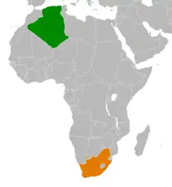 Map indicating locations of Algeria and South Africa