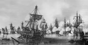 Capture of HMS Hannibal during the First Battle of Algeciras and before her recommissioning as Annibal in the French Navy.