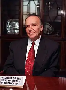 Image 42Alija Izetbegović during his visit to the United States in 1997. (from History of Bosnia and Herzegovina)