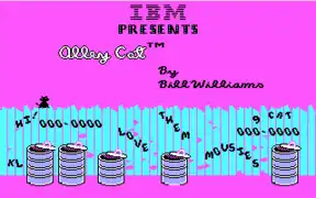 Example of typical 320 × 200 CGA graphics on "Alley Cat", an early MS-DOS game