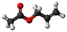 Ball-and-stick model of the allyl acetate molecule