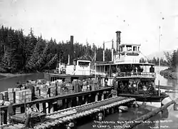 The steamers Altona and Thlinket unloading rail supplies in Katalla, 1907.