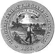 Minnesota's state motto, L'Étoile du Nord, from an 1879 rendering of the state's official seal.