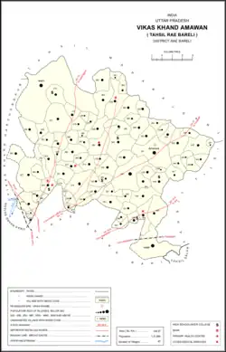 Map showing Pindari Khurd (#323) in Amawan CD block