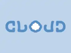 "Cloud", vertical axis mirror ambigram with a cloud occupying negative space in the letter O.