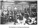 Rows of printing presses. Caption reads "The Press Room in the Engraving Department"