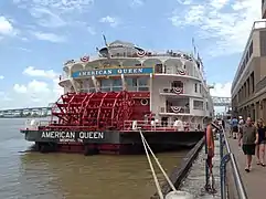 Stern view of American Queen docked in New Orleans, Louisiana in June 2015.