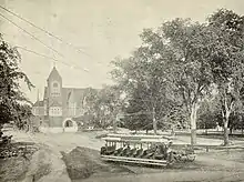 An Amherst & Sunderland streetcar passes Town Hall in Amherst Center, 1903