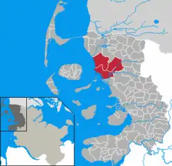 Map of Nordfriesland highlighting Bökingharde