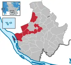 Map of Pinneberg highlighting Elmshorn-Land