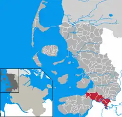 Map of Dithmarschen highlighting Friedrichstadt