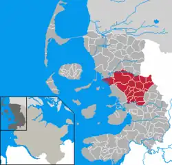 Map of Nordfriesland highlighting Mittleres Nordfriesland