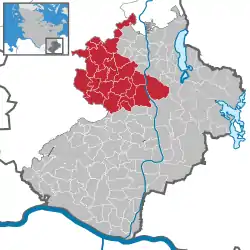 Map of Lauenburg highlighting Sandesneben-Nusse