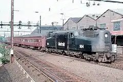 Amtrak GG1 #904 westbound at Harrison, New Jersey in June 1975