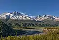 Amulet Peak (left), Matanuska River, and Awesome Peak to right of center