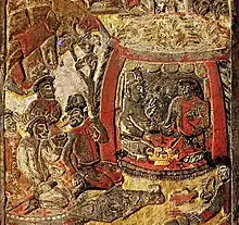 The Sogdian merchant An Jia with a Turkic Chieftain in his yurt.