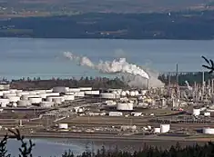 Image 87Storage tanks and towers at Shell Puget Sound Refinery (Shell Oil Company), Anacortes, Washington (from Oil refinery)