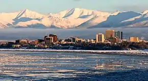 Anchorage, with Vista Peak in upper left, and Mile High Peak centered at top