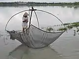 Portable hand lift net, operated in flooded irrigation ditches in Kebumen, Central Java, Indonesia