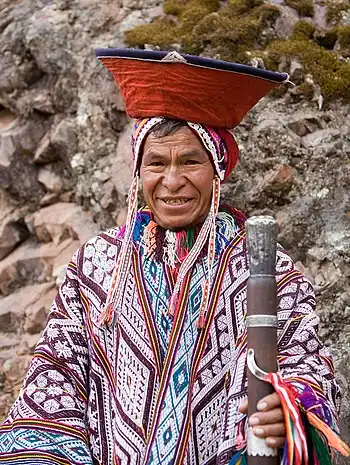 A Peruvian man in traditional dress