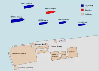 Map of battle ships' positions at 09.00, before battle