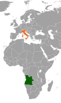 Map indicating locations of Angola and Italy