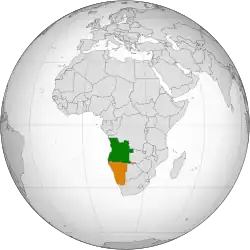 Map indicating locations of Angola  and Namibia