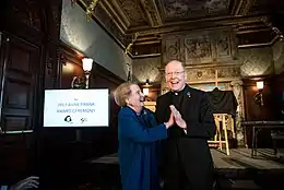 Leo J. O'Donovan and Madeleine Albright at the Dutch Embassy, Washington, D.C.