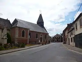 The war memorial, church and town hall in Ansauvillers