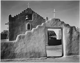 Church, Taos Pueblo, National Historic Landmark, New Mexico, photograph by Ansel Adams, 1941.