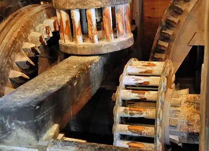 Portion of the drive train at the Mill at Anselma, 2010.