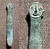 Anthropomorphic spatula, Xindian culture, 1900-1500 BCE. Gansu Museum