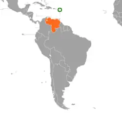 Map indicating locations of Antigua and Barbuda and Venezuela